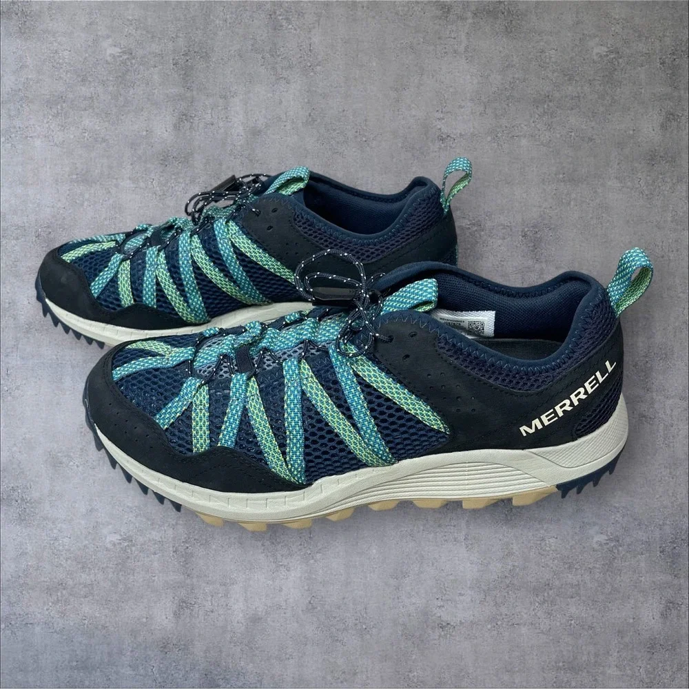 Merrell Navy Blue/Green Wildwood Aerosport Water Trail Hiking Shoes Mens 8.5